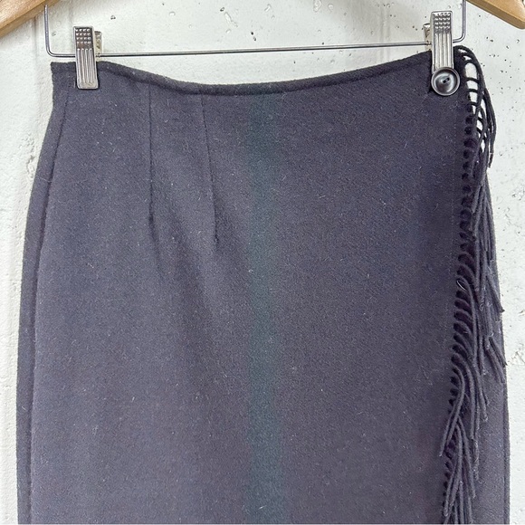 Vintage Woolrich Women’s size 8 Black 100% Wool Fringe Wrap Midi Lined Skirt - Picture 2 of 13